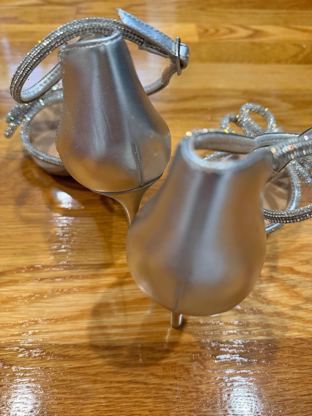 Silver Rhinestone Bow Accent Heels - Picture 9 of 10